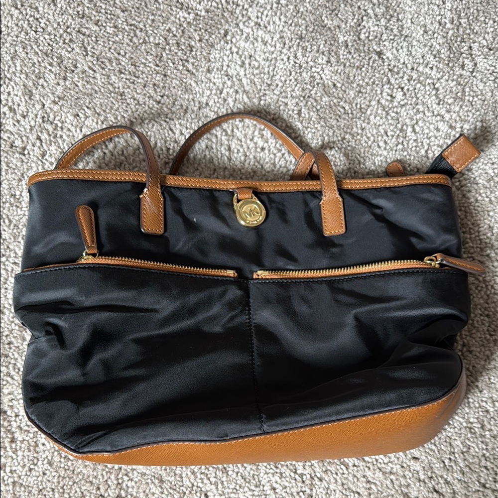 Michael Kors Black and Tan Tote with Gold Hardware